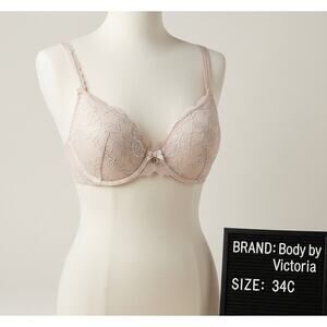 Body By Victoria's Secret Dream Angels 34C Lined Perfect Coverage Lace Bra Tan